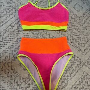 Pink Lily Neon Pink and Orange Bikini